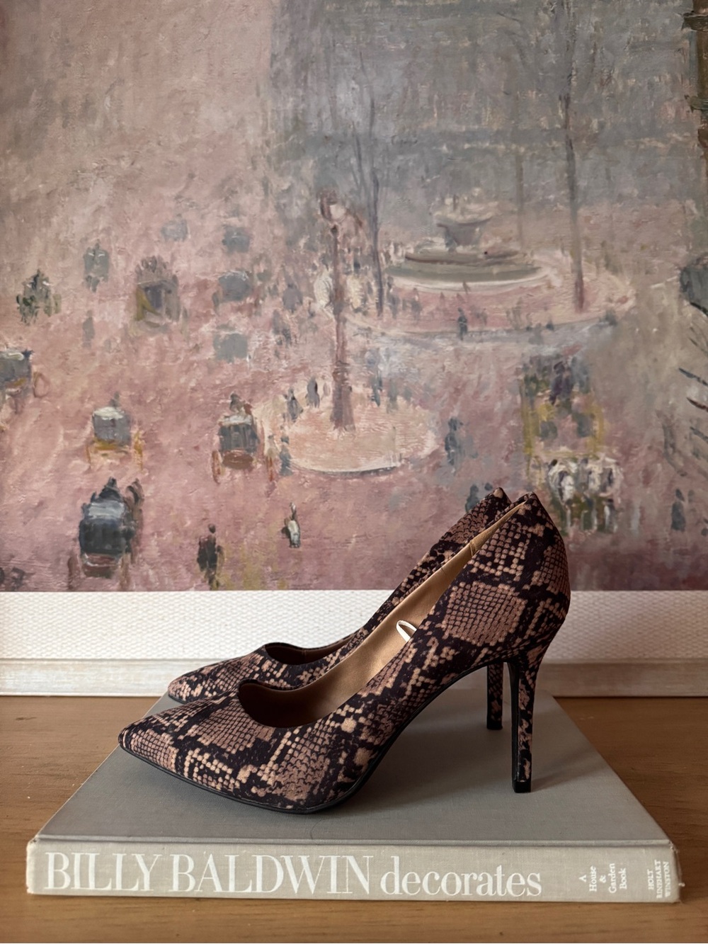 Elegant Snake-Print Pointed Toe High Heels - Tan/Black - Size 40